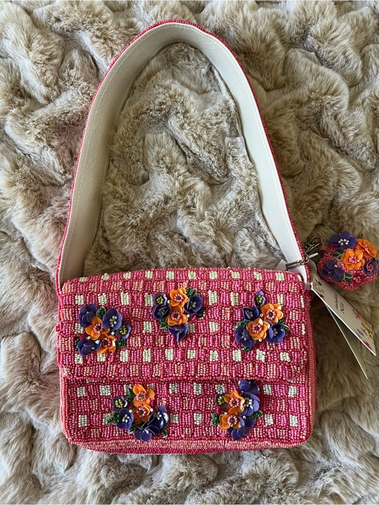 Handbags - NEW VIRAL Floral Beaded Gingham Shoulder Bag Handmade in India